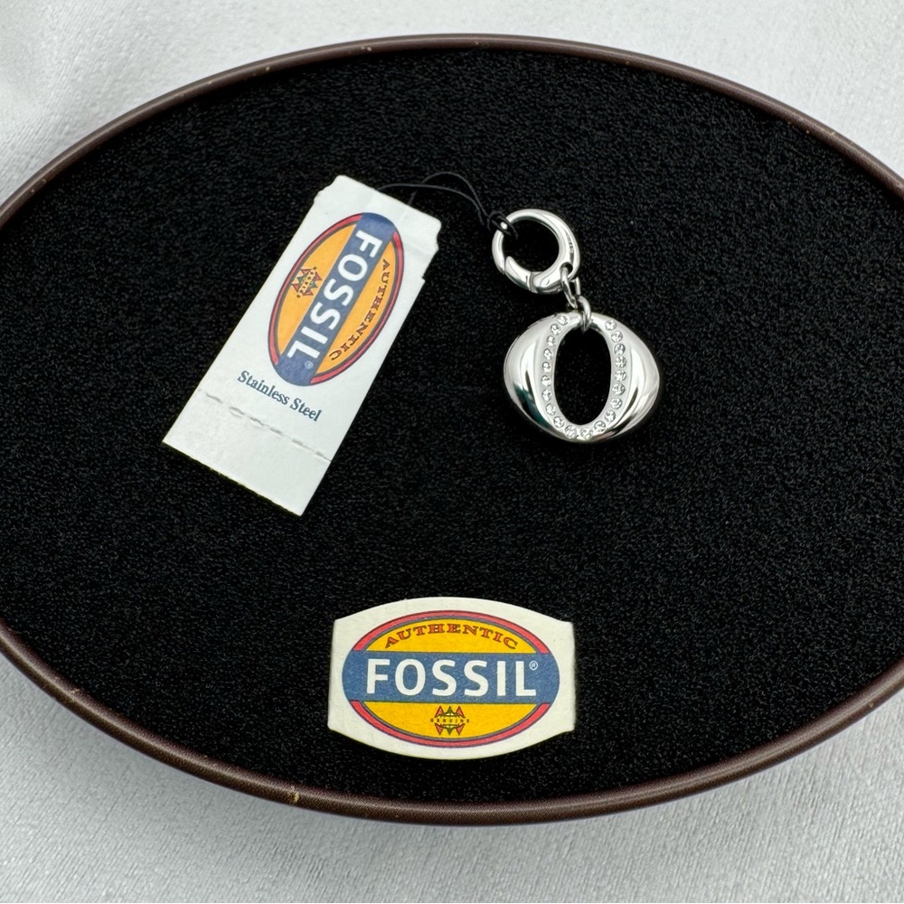 Fossil Brand Stainless Steel Rhinestone Charm Pendant NWT